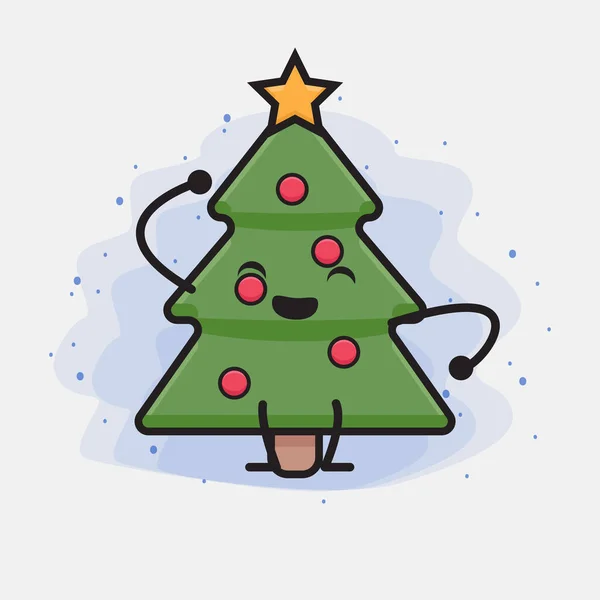 Kerstboom Schattige Pictogram Karakter Illustratie — Stockvector