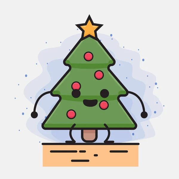 Weihnachtsbaum Cute Icon Character Illustration — Stockvektor