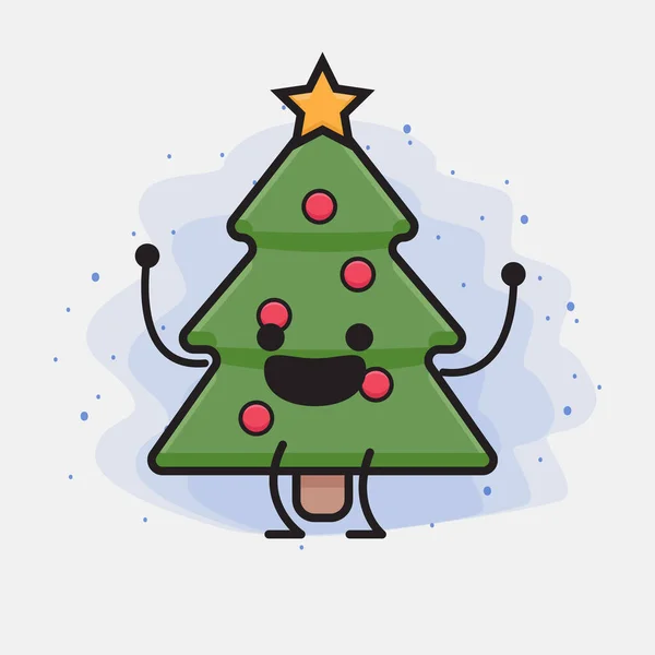 Christmas Tree Cute Icon Character Illustration — Stock Vector