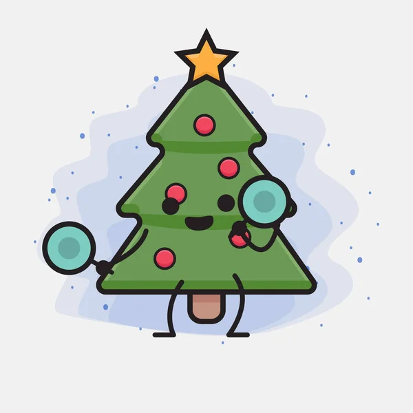 Árvore Natal Ícone Bonito Ilustração Caráter —  Vetores de Stock
