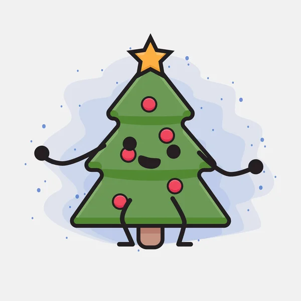 Christmas Tree Cute Icon Character Illustration — Stock Vector