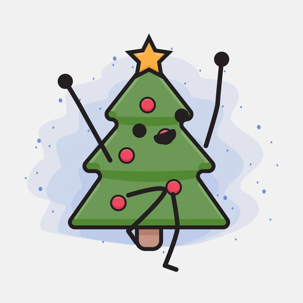 Christmas Tree Cute Icon Character Illustration — Stock Vector