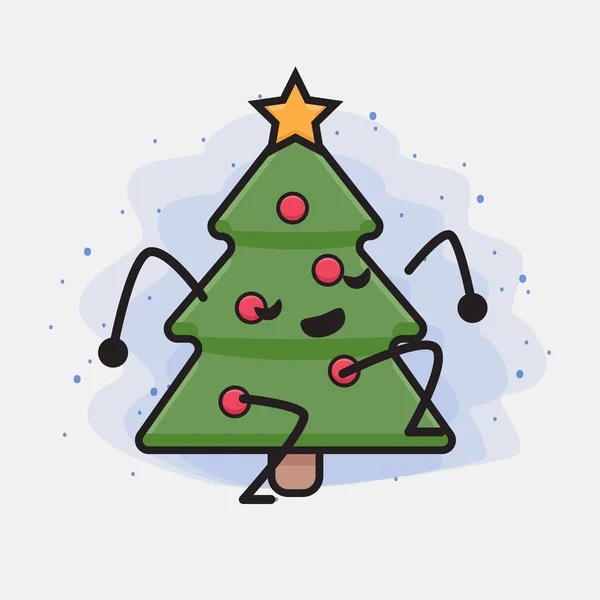 Christmas Tree Cute Icon Character Illustration — Stock Vector