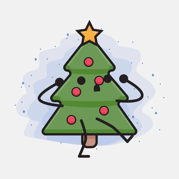 クリスマスツリーかわいいアイコンキャラクターイラスト — ストックベクタ