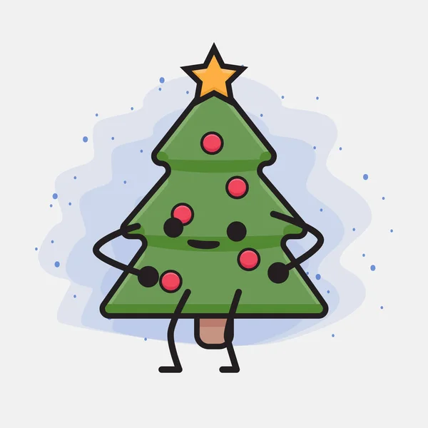 Illustrazione Del Personaggio Dell Albero Natale Carino Icona — Vettoriale Stock