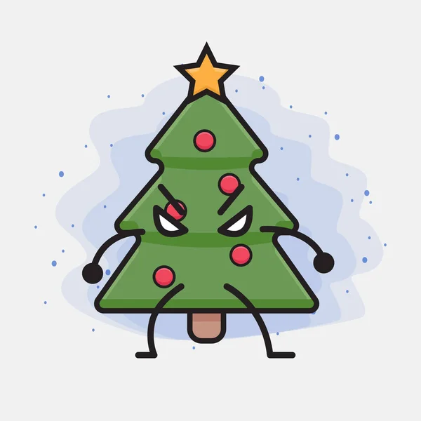 Christmas Tree Cute Icon Character Illustration — Stock Vector