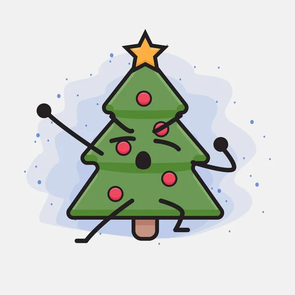 Christmas Tree Cute Icon Character Illustration — Stock Vector