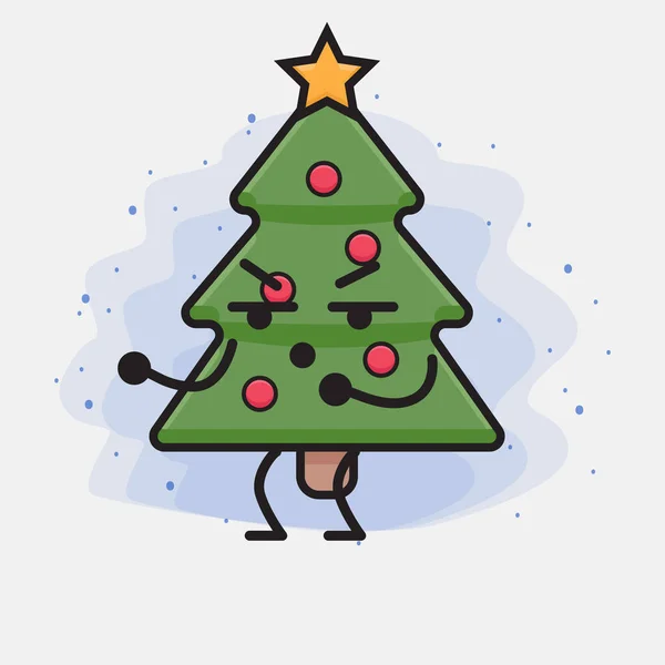 Arbre Noël Icône Mignonne Illustration Caractère — Image vectorielle