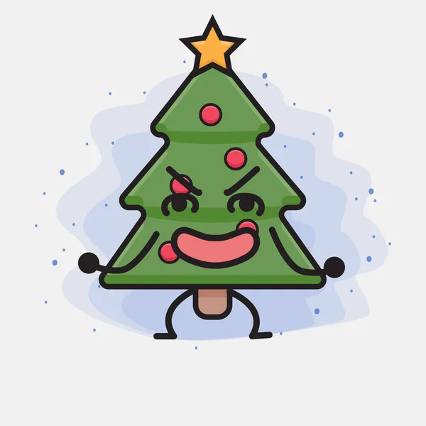 Christmas Tree Cute Icon Character Illustration — Stock Vector