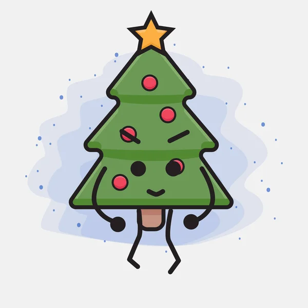 Arbre Noël Icône Mignonne Illustration Caractère — Image vectorielle