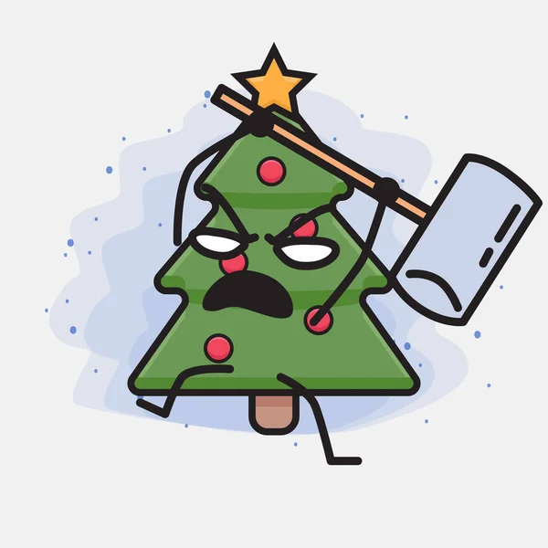 Weihnachtsbaum Cute Icon Character Illustration — Stockvektor
