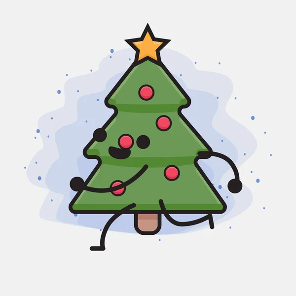 Χριστουγεννιάτικο Δέντρο Χαριτωμένο Εικονίδιο Εικονογράφηση Χαρακτήρα — Διανυσματικό Αρχείο