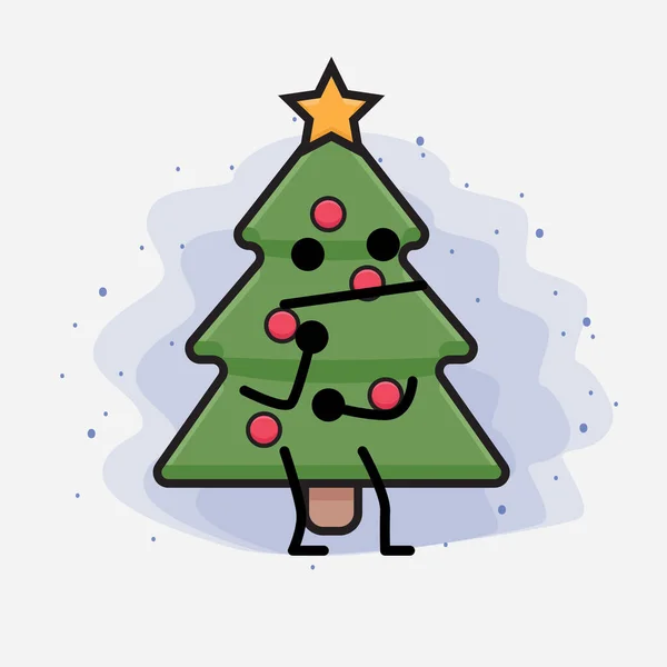 Illustrazione Del Personaggio Dell Albero Natale Carino Icona — Vettoriale Stock