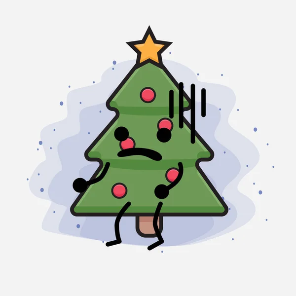 Weihnachtsbaum Cute Icon Character Illustration — Stockvektor