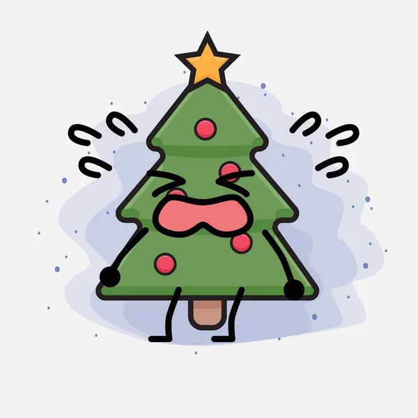 Vánoční Strom Roztomilý Ikona Znak Ilustrace — Stockový vektor
