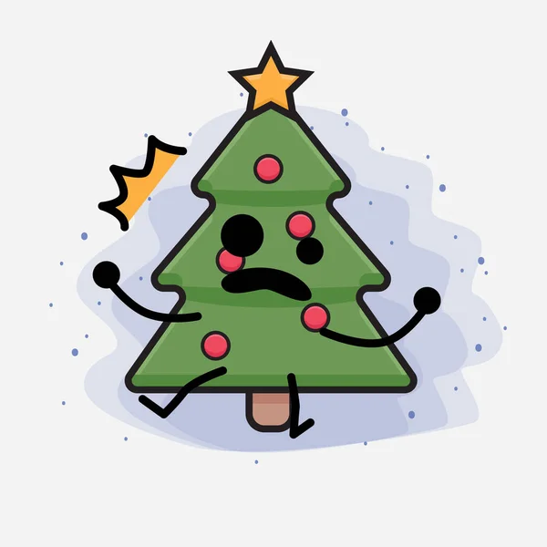 Weihnachtsbaum Cute Icon Character Illustration — Stockvektor