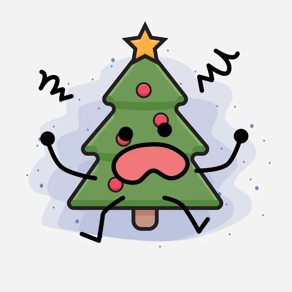 Weihnachtsbaum Cute Icon Character Illustration — Stockvektor