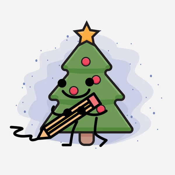 Árvore Natal Ícone Bonito Ilustração Caráter —  Vetores de Stock