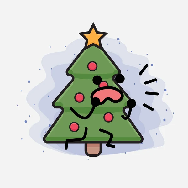Christmas Tree Cute Icon Character Illustration — Stock Vector