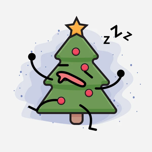 Christmas Tree Cute Icon Character Illustration — Stock Vector