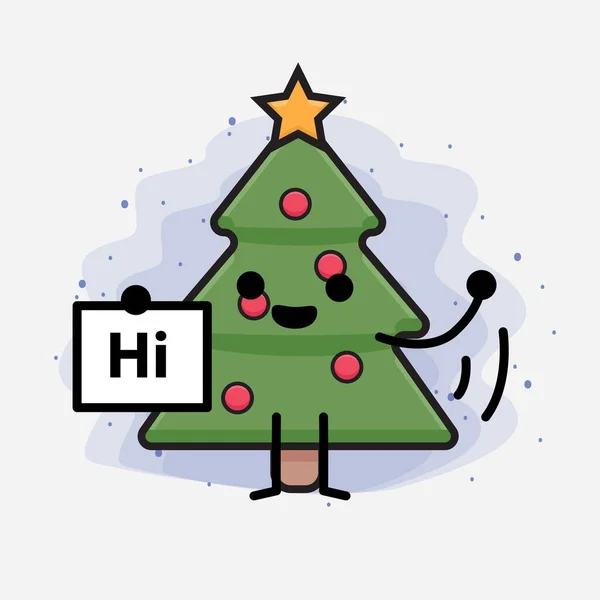 Weihnachtsbaum Cute Icon Character Illustration — Stockvektor