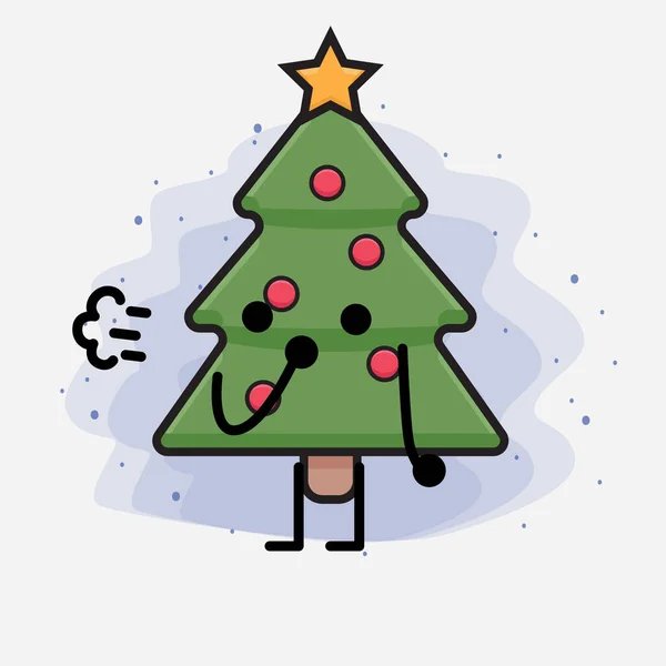 Árbol Navidad Icono Lindo Personaje Ilustración — Vector de stock