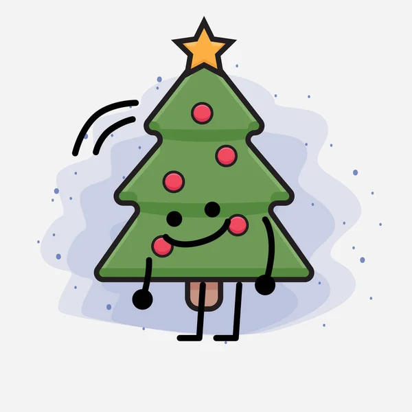 Weihnachtsbaum Cute Icon Character Illustration — Stockvektor
