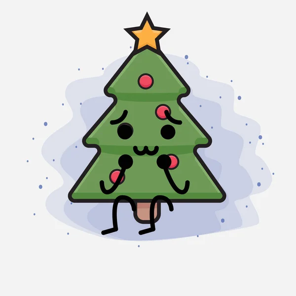 Árvore Natal Ícone Bonito Ilustração Caráter — Vetor de Stock