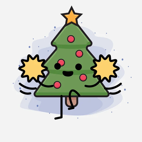 Christmas Tree Cute Icon Character Illustration — Stock Vector