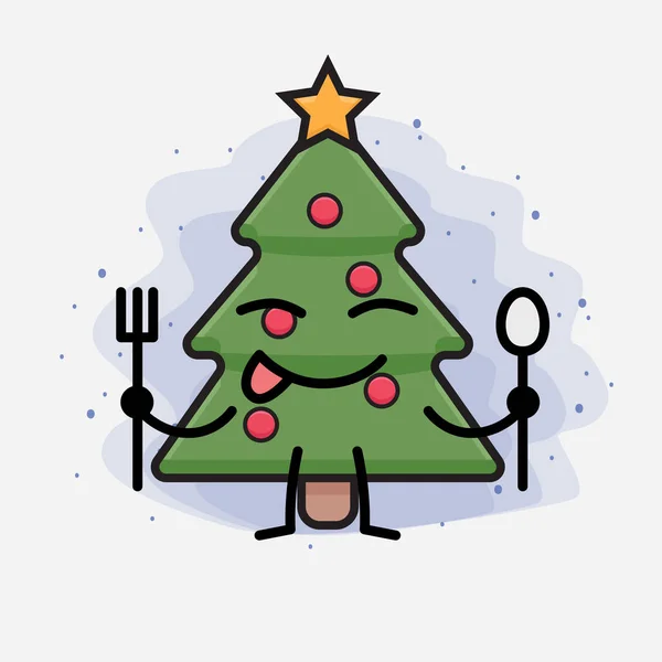 Árbol Navidad Icono Lindo Personaje Ilustración — Vector de stock