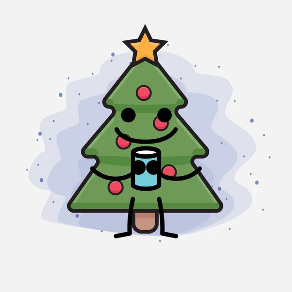 Weihnachtsbaum Cute Icon Character Illustration — Stockvektor