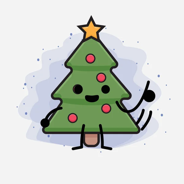 Χριστουγεννιάτικο Δέντρο Χαριτωμένο Εικονίδιο Εικονογράφηση Χαρακτήρα — Διανυσματικό Αρχείο