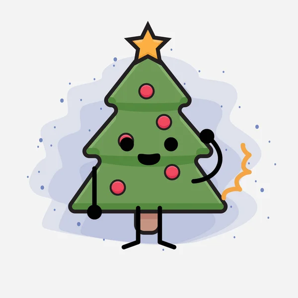 Árbol Navidad Icono Lindo Personaje Ilustración — Vector de stock