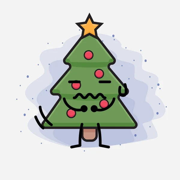 Weihnachtsbaum Cute Icon Character Illustration — Stockvektor