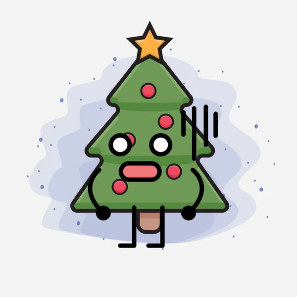 Christmas Tree Cute Icon Character Illustration — Stock Vector