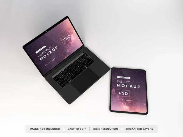 Realistic Laptop and Tablet Device Mockup Template