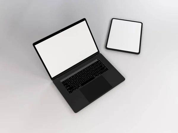 Ρεαλιστικό Πρότυπο Mockup Συσκευών Lap Top Και Tablet — Φωτογραφία Αρχείου