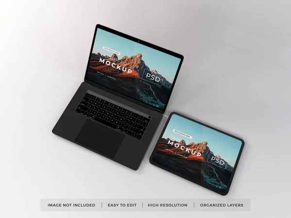 Realistische Laptop Und Tablet Geräte Attrappe — Stockfoto