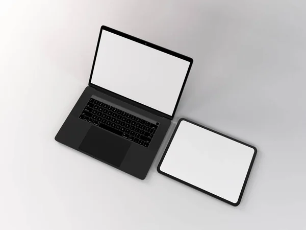 Ρεαλιστικό Πρότυπο Mockup Συσκευών Lap Top Και Tablet — Φωτογραφία Αρχείου