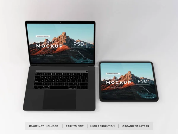 Realistic Laptop and Tablet Device Mockup Template