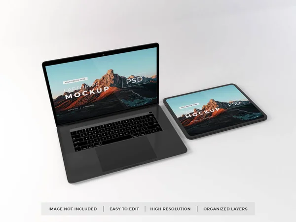 Realistic Laptop and Tablet Device Mockup Template