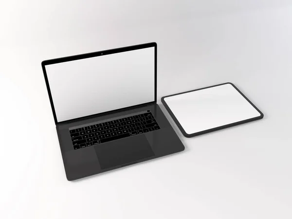 Realistisk Laptop Och Tablet Device Mockup Mall — Stockfoto
