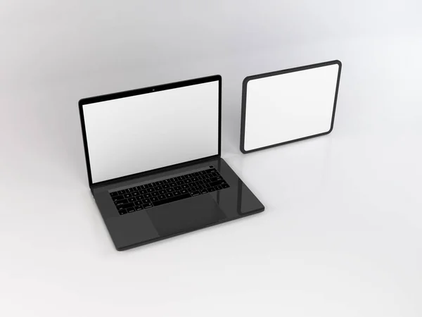 Realistico Laptop Tablet Dispositivo Modello Mockup — Foto Stock