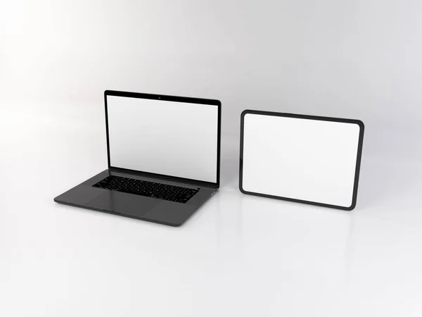 Realistisk Laptop Och Tablet Device Mockup Mall — Stockfoto