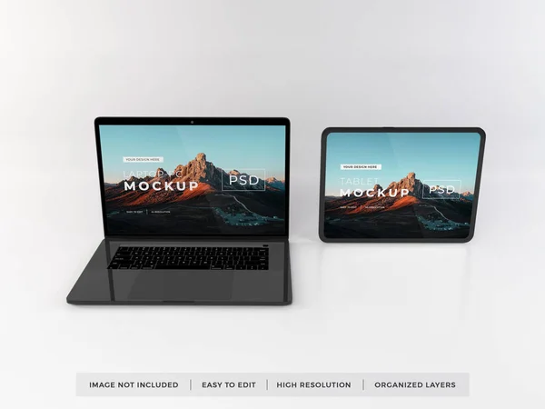 Realistic Laptop and Tablet Device Mockup Template