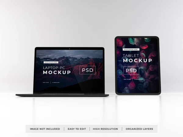 Realistic Laptop and Tablet Device Mockup Template