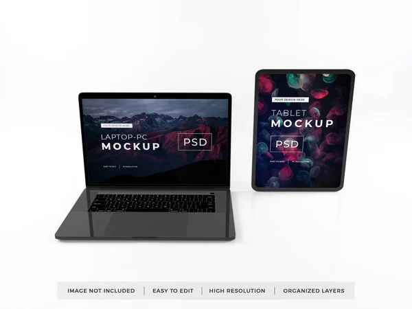 Realistico Laptop Tablet Dispositivo Modello Mockup — Foto Stock