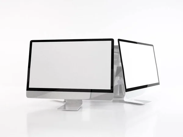 Realistic Personal Computer Mockup Template Scene — Stock Photo, Image