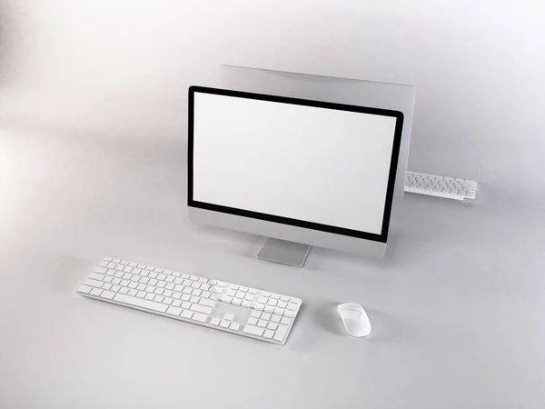 Realistic Personal Computer Mockup Template Scene — Stock Photo, Image