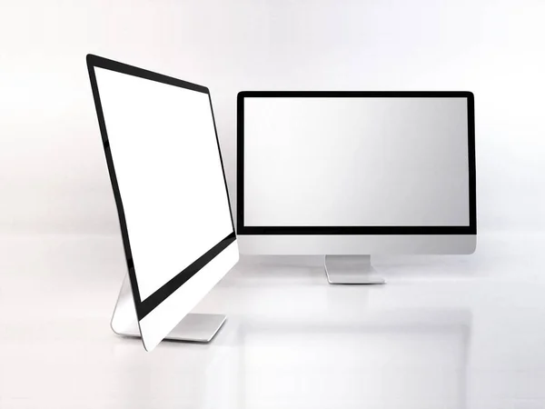 Realistic Personal Computer Mockup Template Scene — Stock Photo, Image